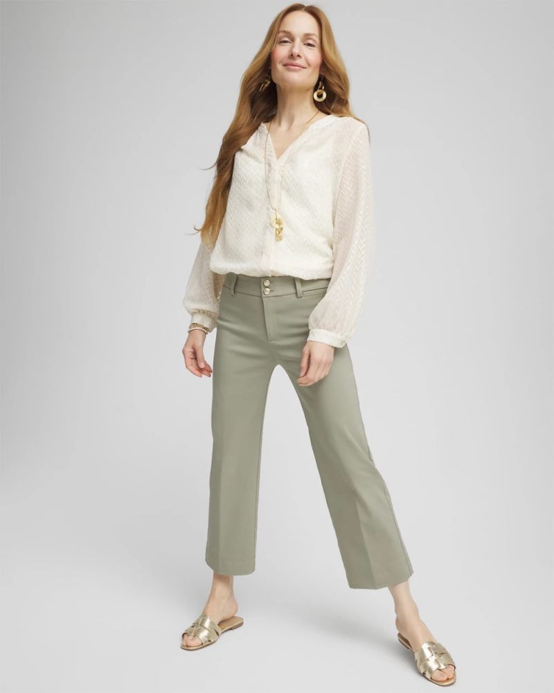 Chicos Trapunto Straight Leg Cropped Pants - WASHED SAGE