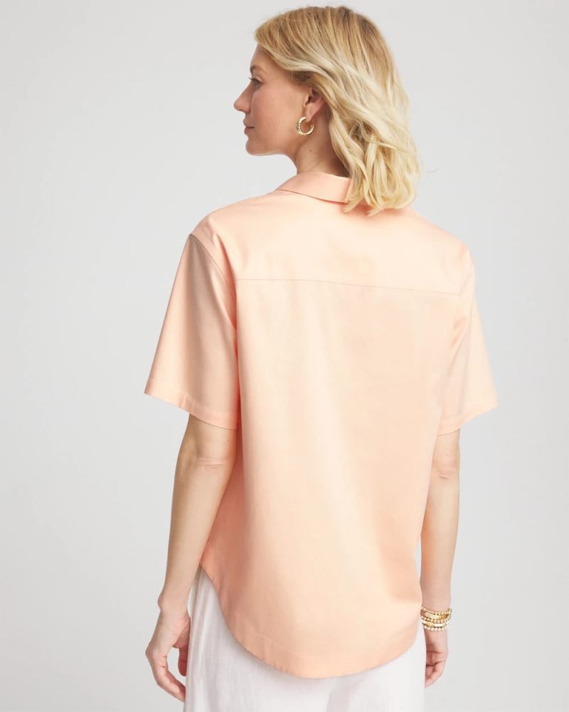 Chicos No Iron Embroidered Floral Short-Sleeve Shirt - SUNSET PEACH