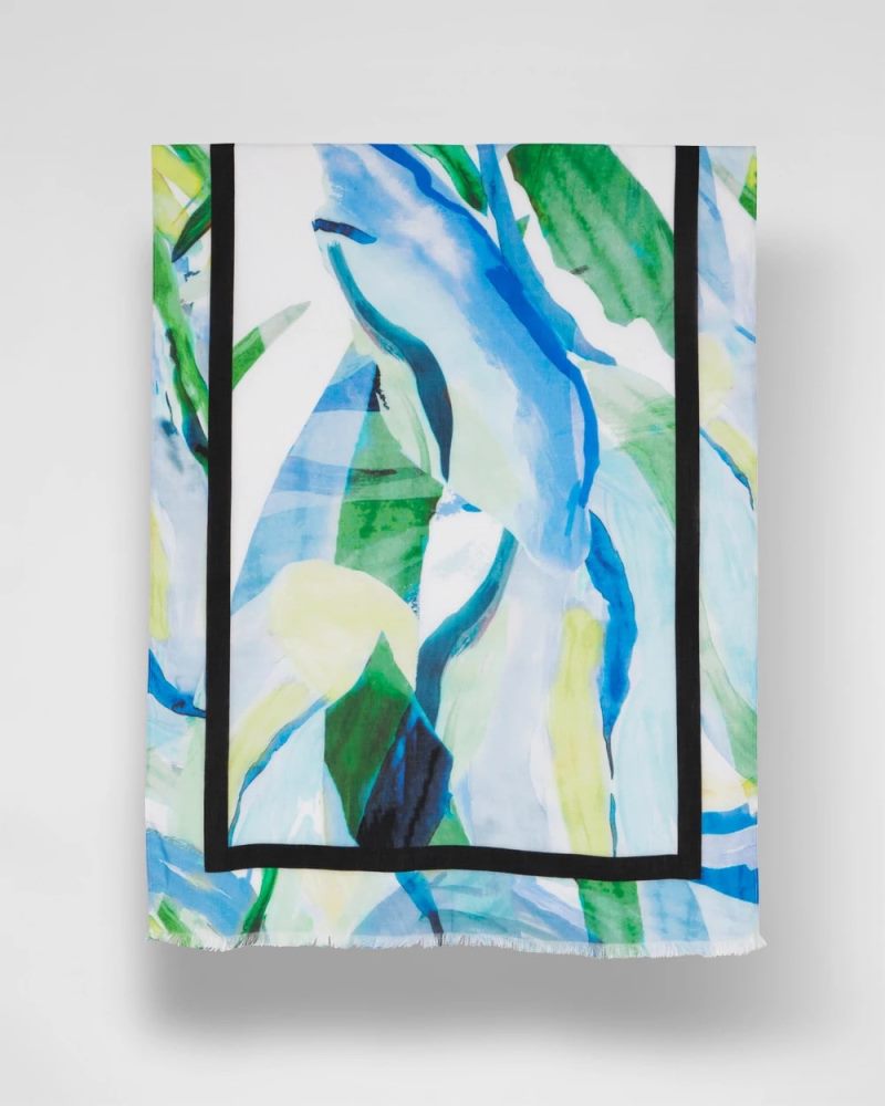 Chicos Blooming Brush Oblong Scarf - AMPARO BLUE