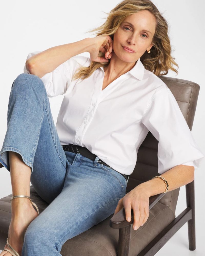 Chicos Poplin Billow Sleeve Blouse - ALABASTER