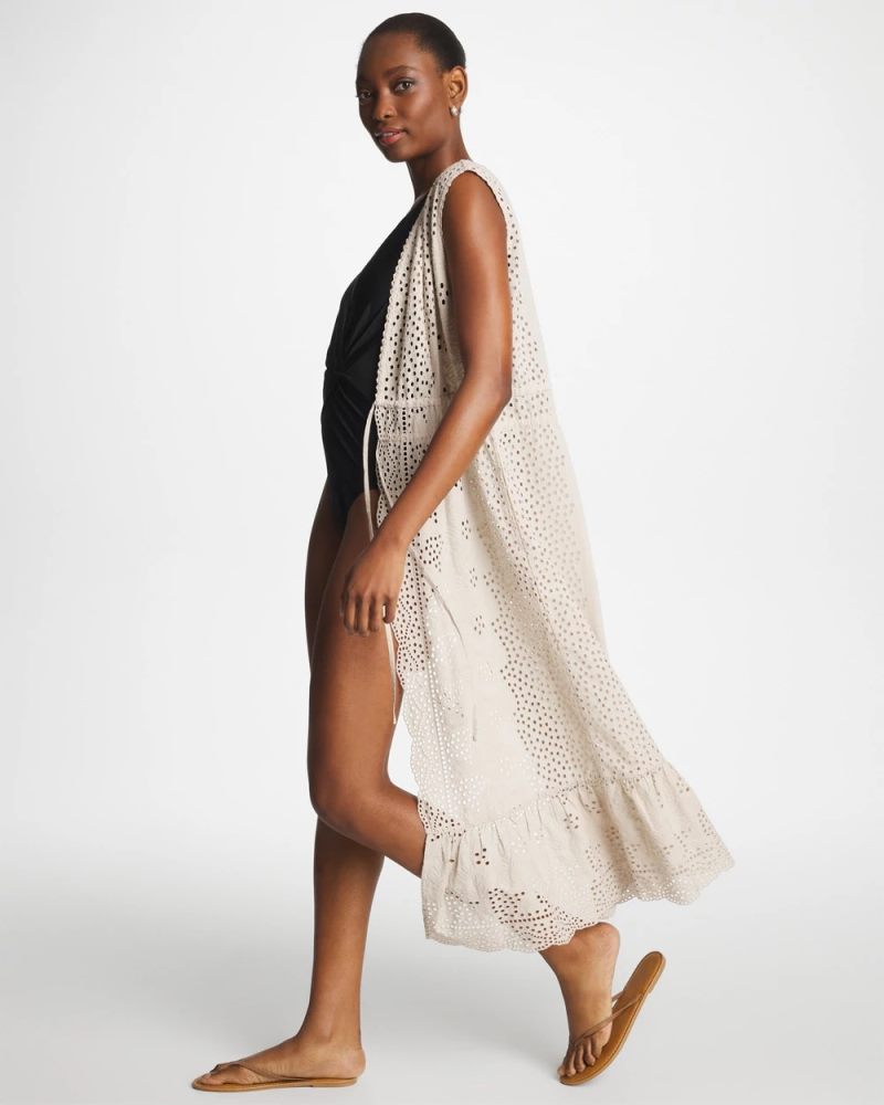 Chicos Woven Eyelet Swim Cover-Up Dress - SMOKEY TAUPE