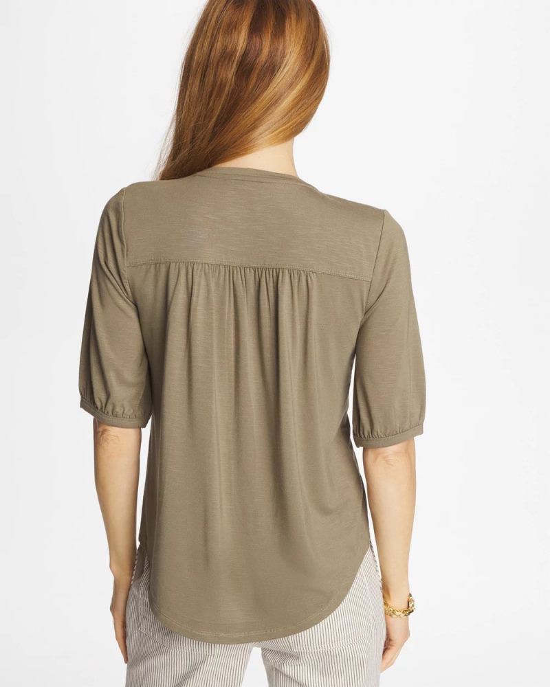 Chicos Shirred Elbow Sleeve Tee - LICHEN