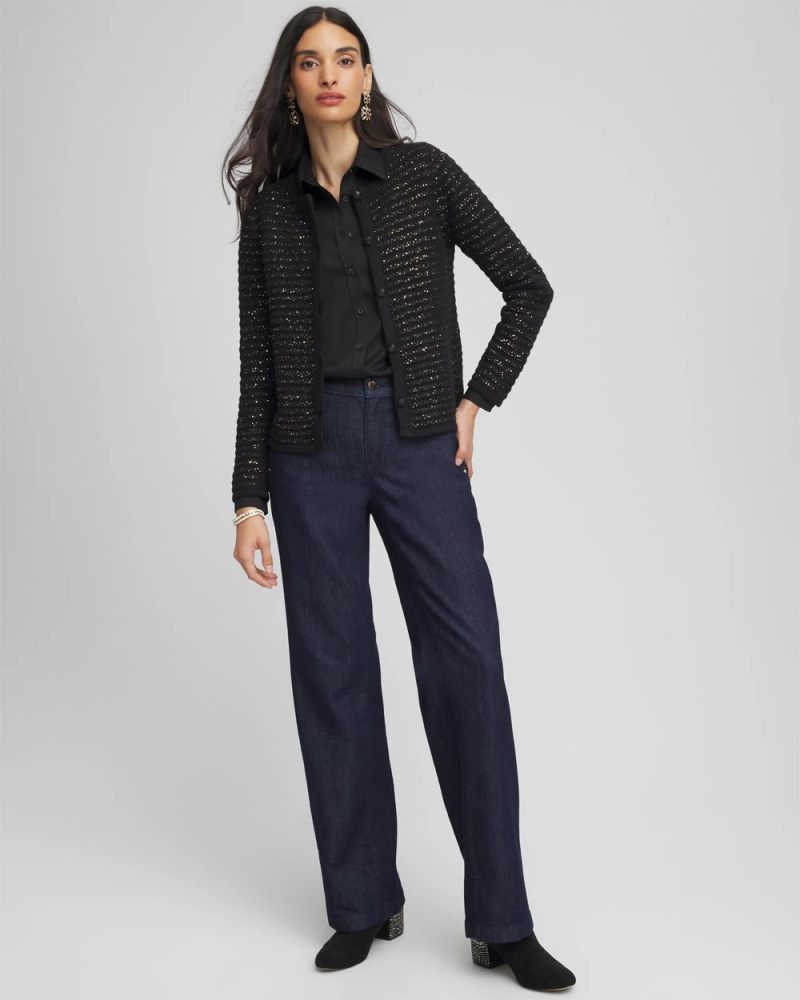 Chicos Shine Cropped Cardigan - BLACK