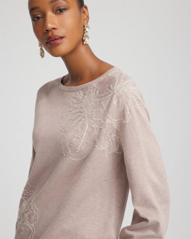 Chicos Embroidered Pull-Over Boatneck Sweater - ROCKY MOUNTAIN