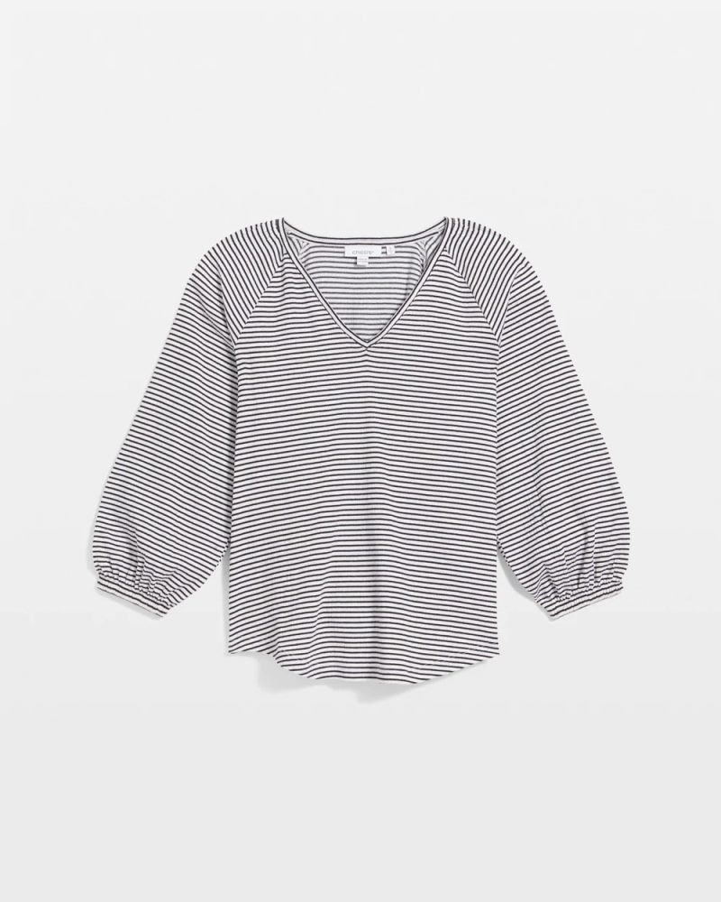 Chicos Striped Crinkled Raglan Top - ALABASTER