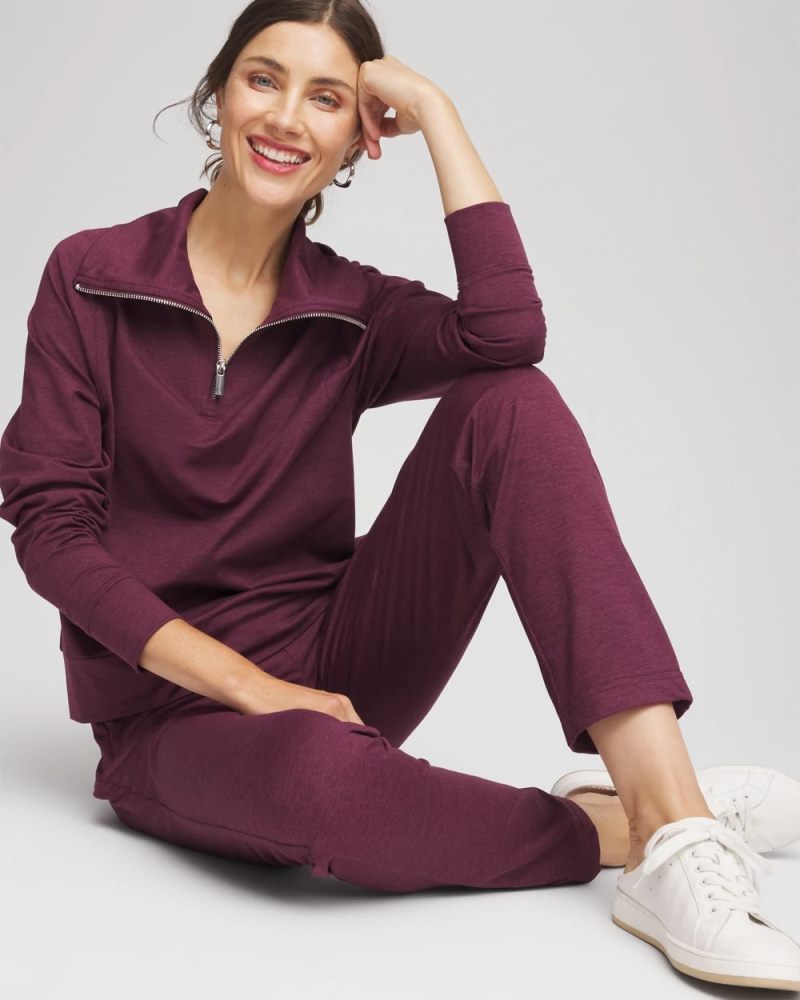 Chicos Zenergy® Cloud Half-Zip Pullover Top - BLACKENED BURGUNDY
