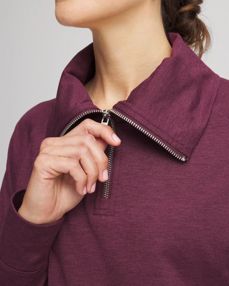 Chicos Zenergy® Cloud Half-Zip Pullover Top - BLACKENED BURGUNDY