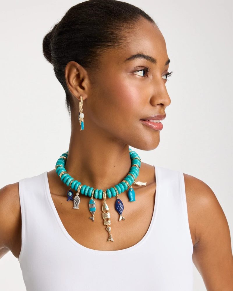Chicos Turquoise Fish Charm Statement Necklace - TURQUOISE