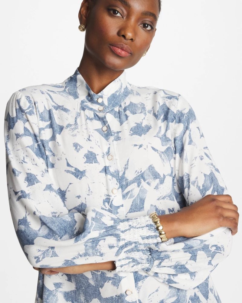 Chicos Faux Silk Mockneck Blouse - TIDAL BLUE