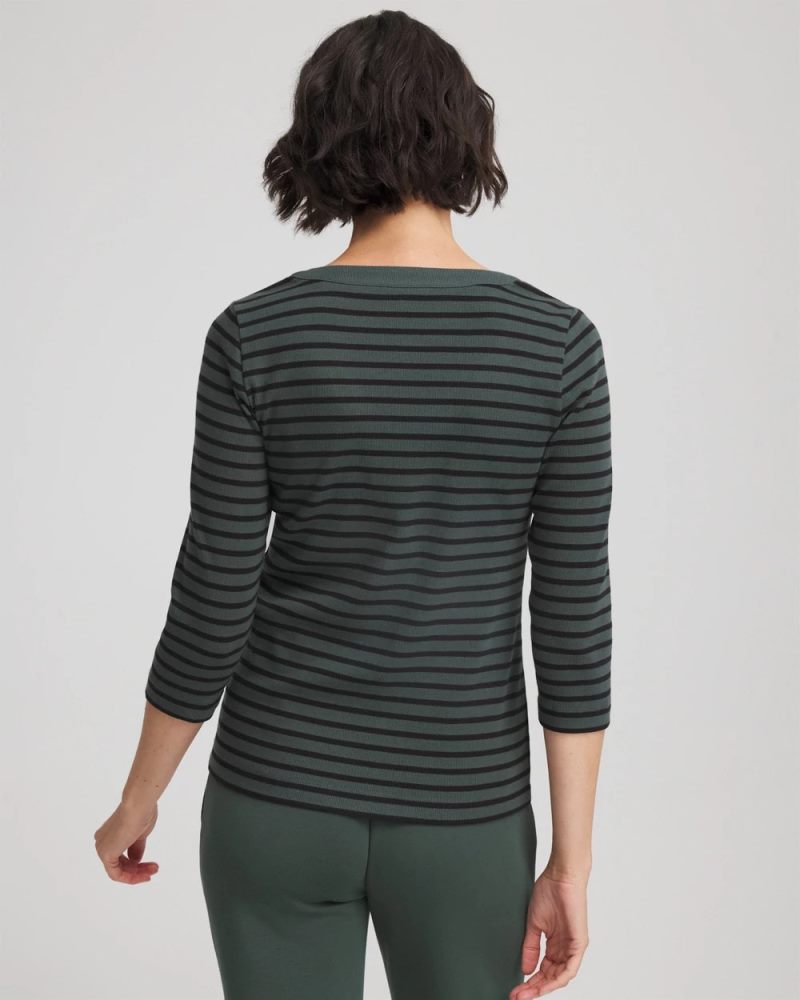 Chicos Zenergy® Ribbed Striped Henley Tee - DARKEST SPRUCE
