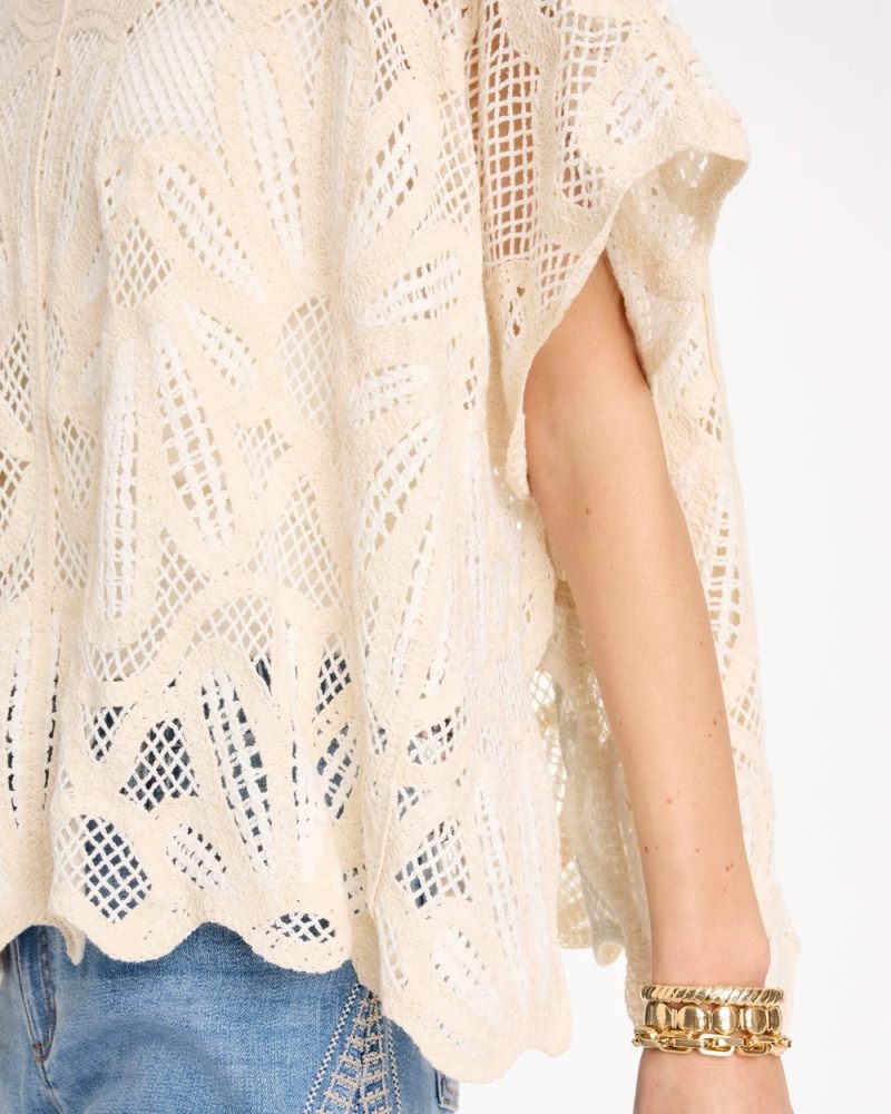 Chicos Woven Cotton-Blend Crochet Lace Poncho - ECRU