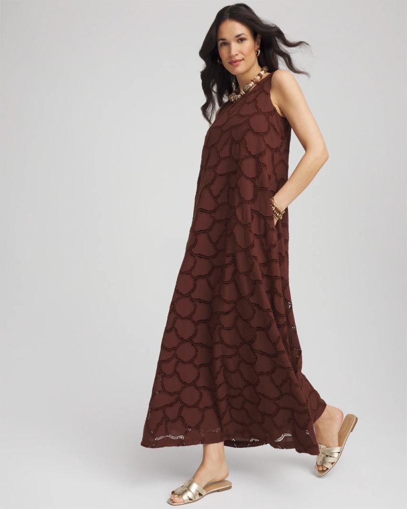 Chicos Eyelet Cutout Maxi Tank Dress - CACAO