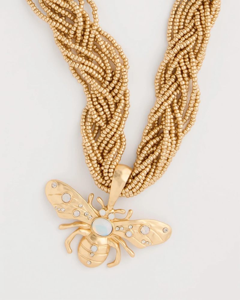 Chicos Beaded Bee Pendant Necklace - NEUTRAL
