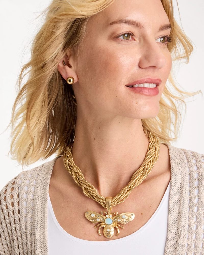 Chicos Beaded Bee Pendant Necklace - NEUTRAL