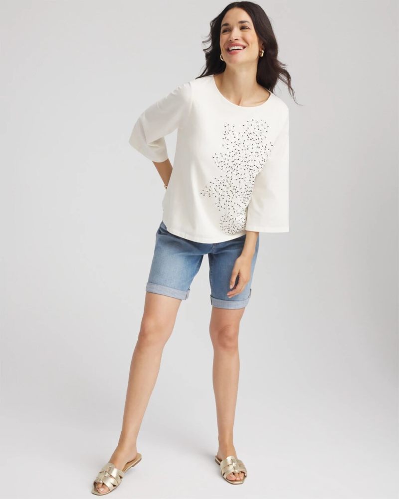 Chicos Soutache Embroidered Wildflower Top - ECRU