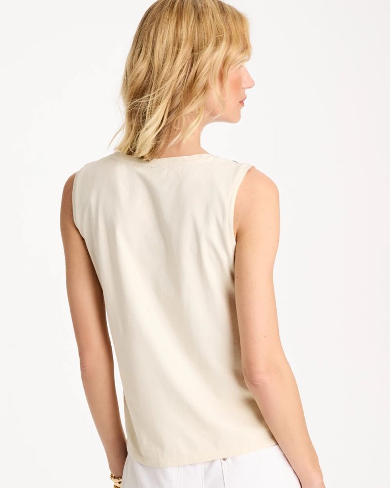 Chicos Caviar Trim Floral Tank - ECRU