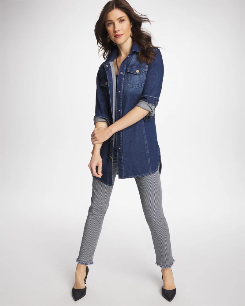 Chicos Button Down Denim Topper - ROME INDIGO