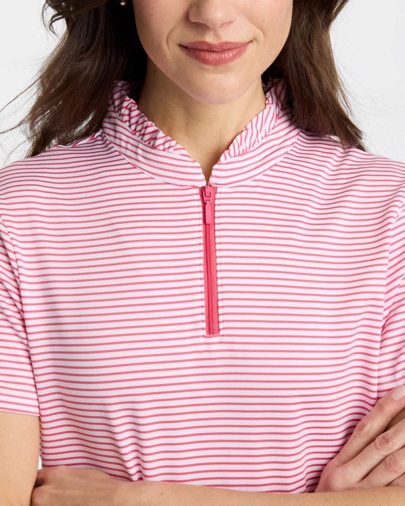 Chicos Zenergy® UPF Ruffle Striped Half Zip - BLOSSOM