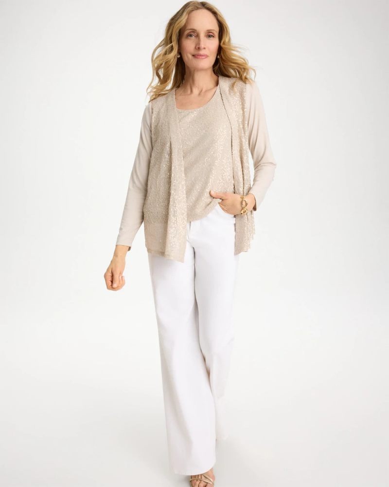 Chicos Knit Sequin Tank - SMOKEY TAUPE
