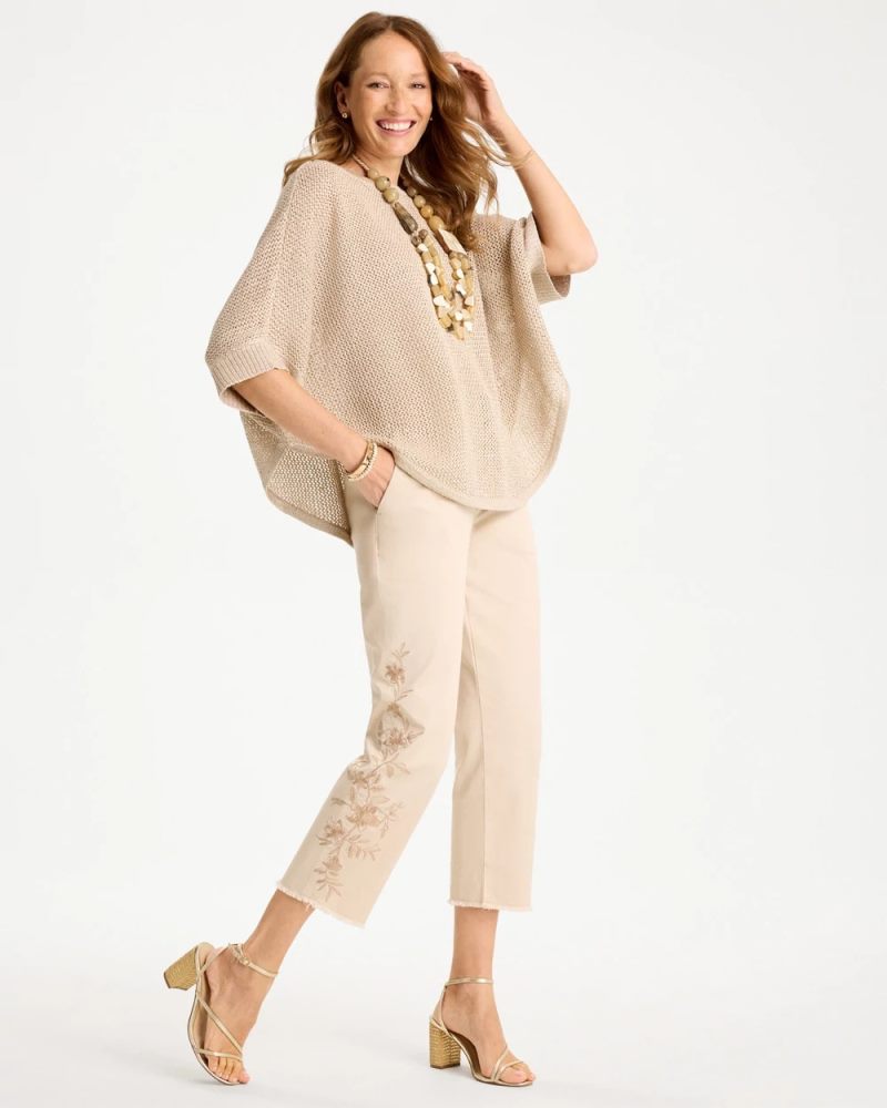 Chicos Relaxed Embroidered Fray Crop Pant - PALE SAND