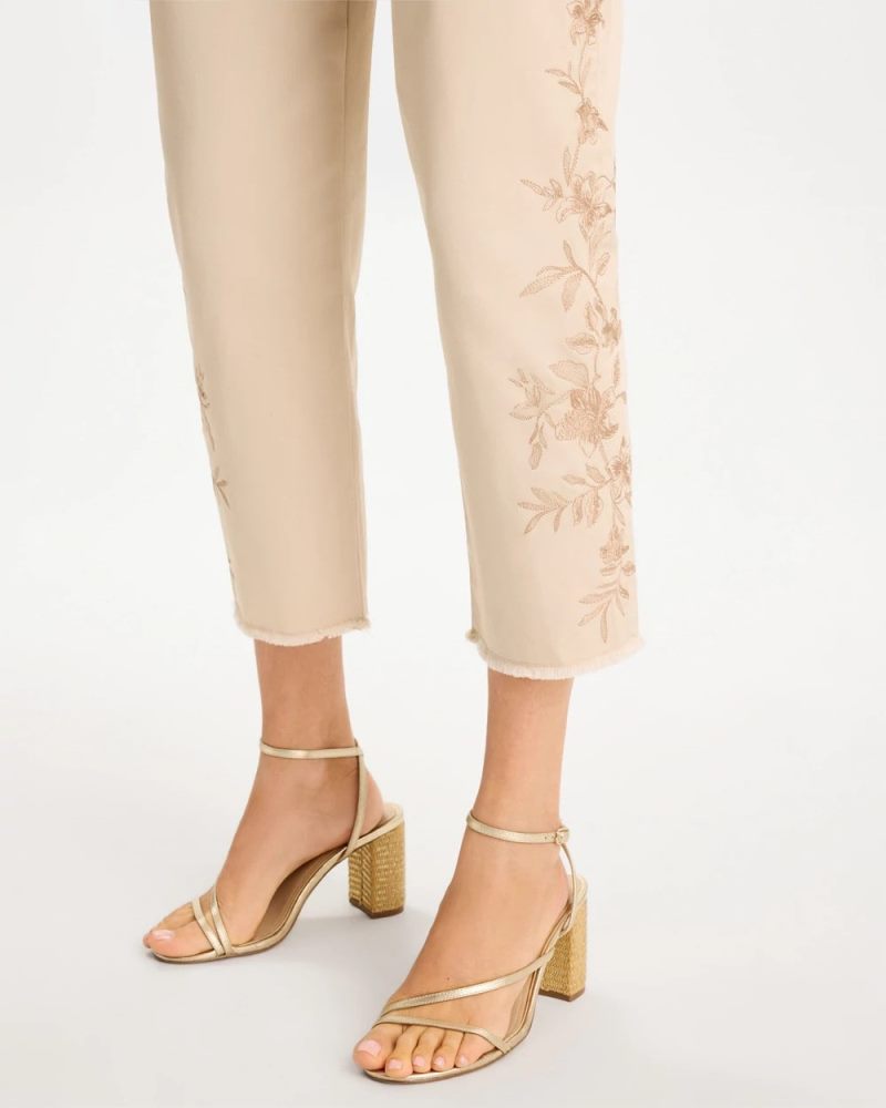 Chicos Relaxed Embroidered Fray Crop Pant - PALE SAND