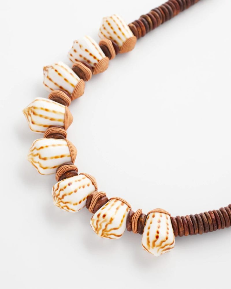 Chicos Shell & Wood Bib Necklace - NEUTRAL