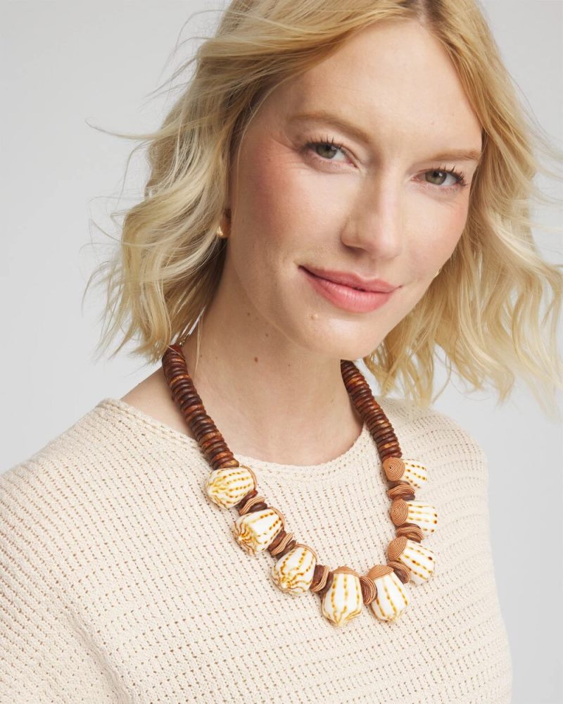 Chicos Shell & Wood Bib Necklace - NEUTRAL