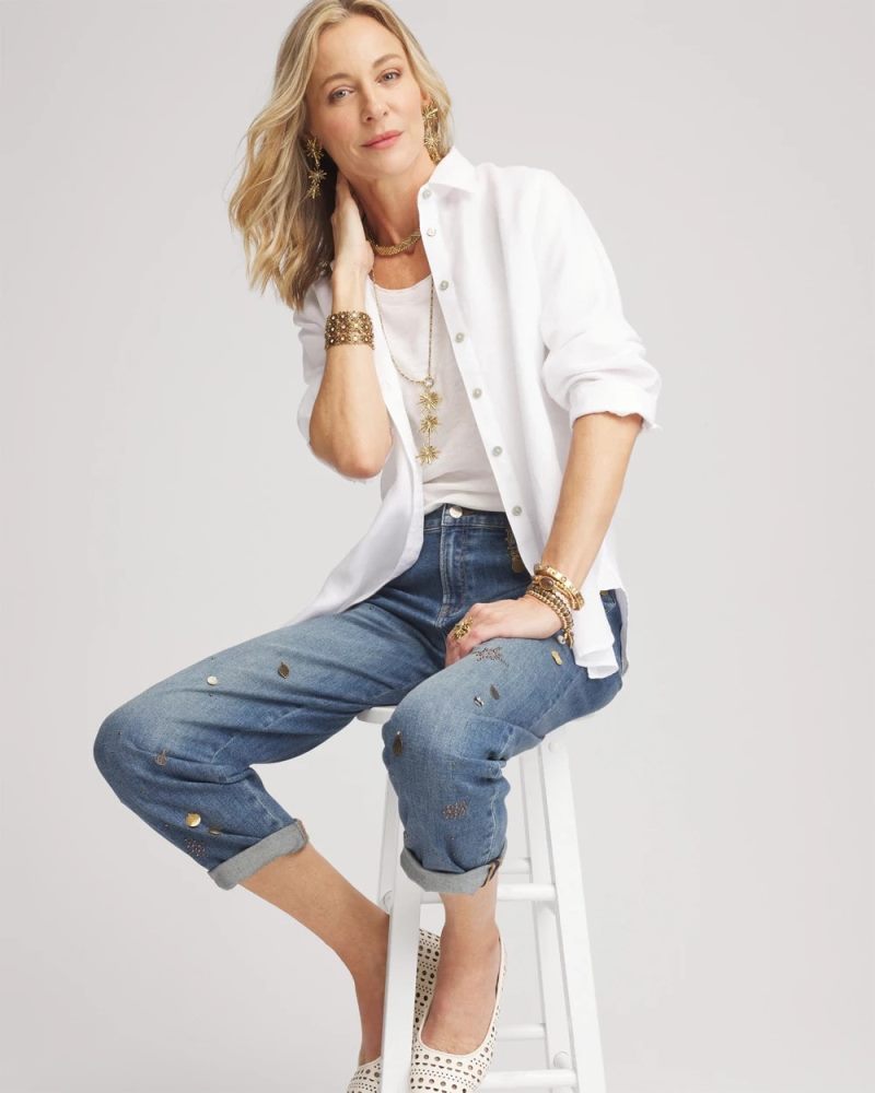 Chicos No Iron Linen Shirt - OPTIC WHITE