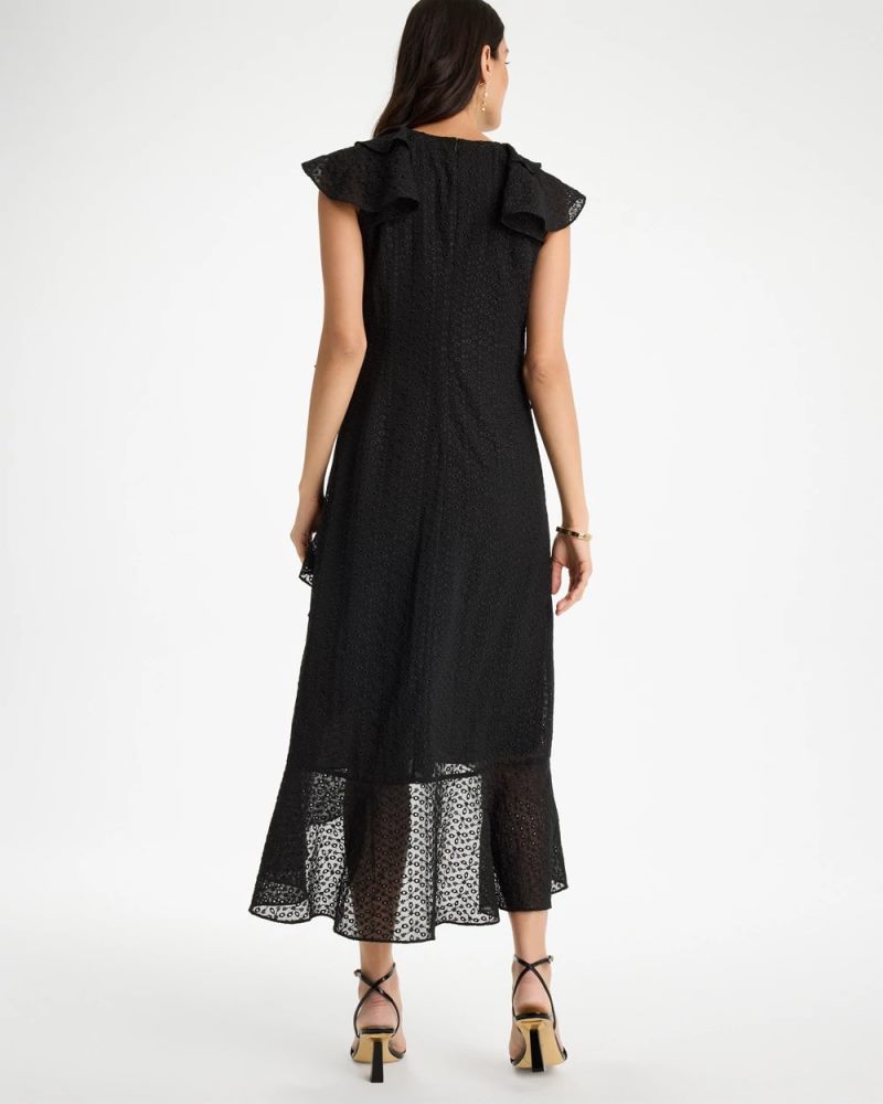 Chicos Floral Surplice Ruffled Dress - BLACK