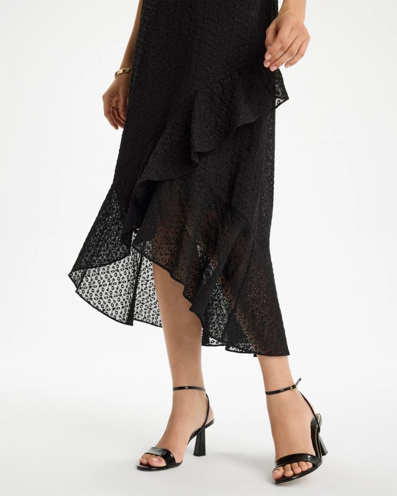 Chicos Floral Surplice Ruffled Dress - BLACK