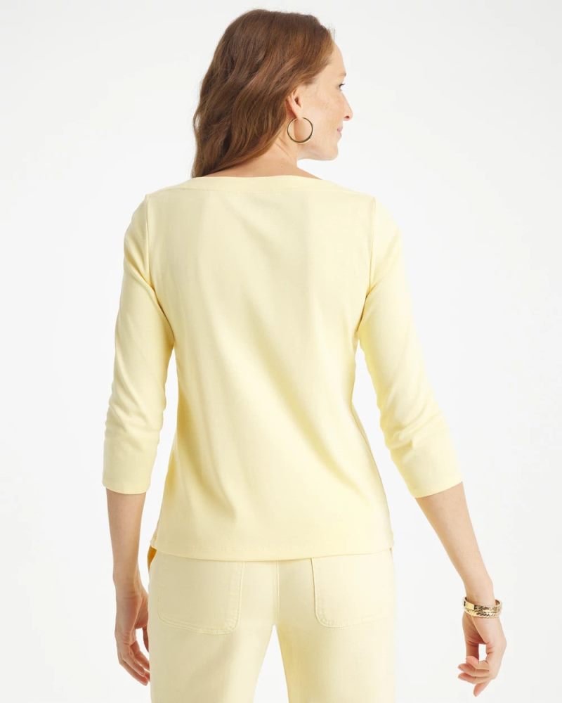 Chicos Pima 3/4 Sleeve Tee - GOLDEN HAZE