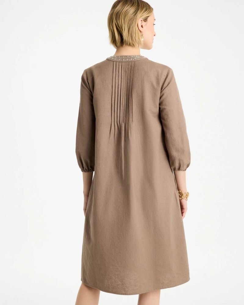 Chicos Linen-Cotton Pintuck Dress - TOPAZ SMOKE