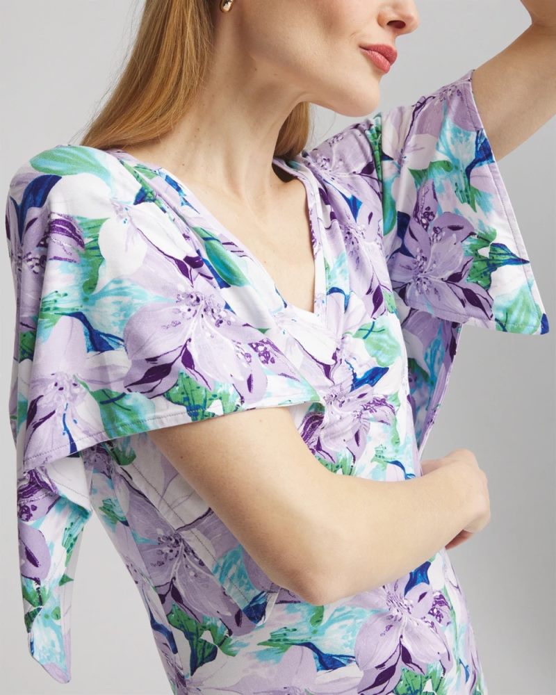Chicos Touch of Cool™ Lily Handkerchief-Sleeve V-Neck Tee - GENTLE LAVENDER
