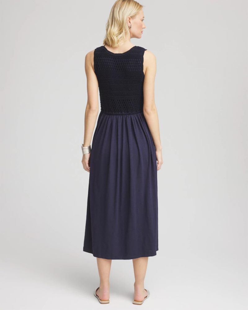 Chicos Crochet-Bodice Maxi Dress - PASSPORT BLUE