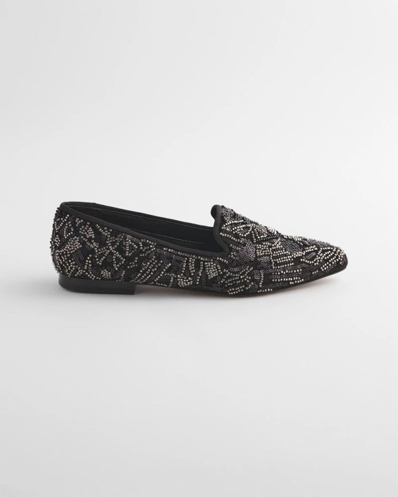 Chicos Gwyn Art Deco Beaded Flats - BLACK