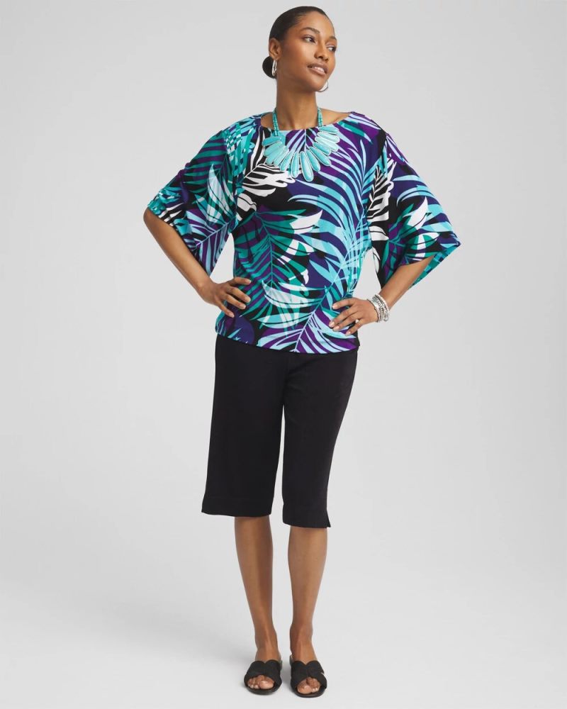 Chicos Travelers™ Tropical Nights Kimono Sleeve Top - TURQ BLUE