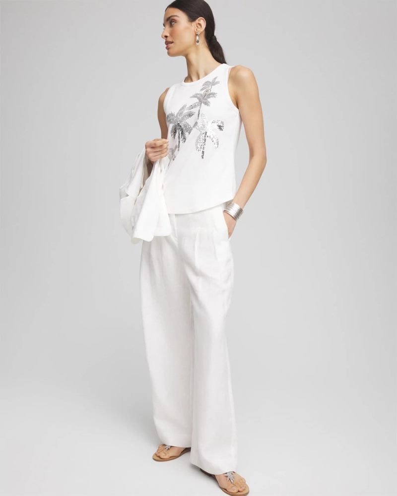 Chicos Paillette Palm Tree Tank - ALABASTER
