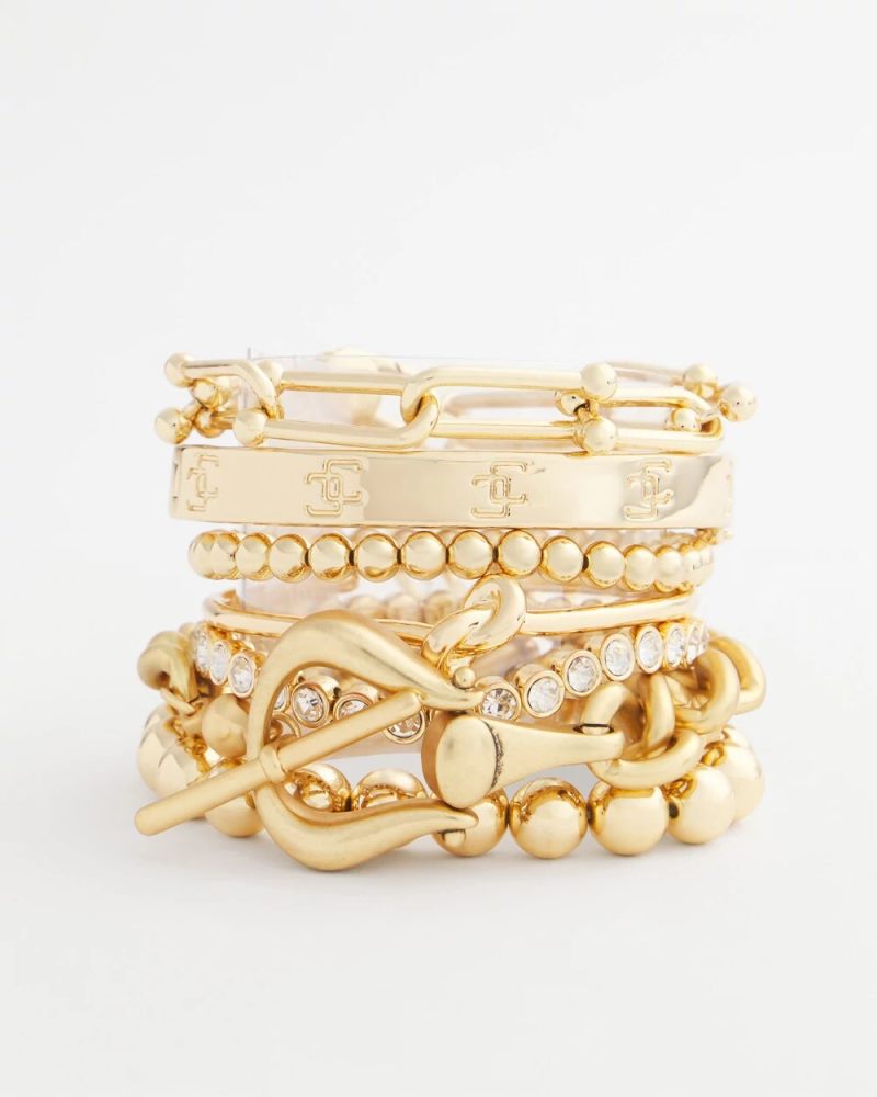 Chicos Small Beaded Gold Tone Stretch Bracelet - GOLD