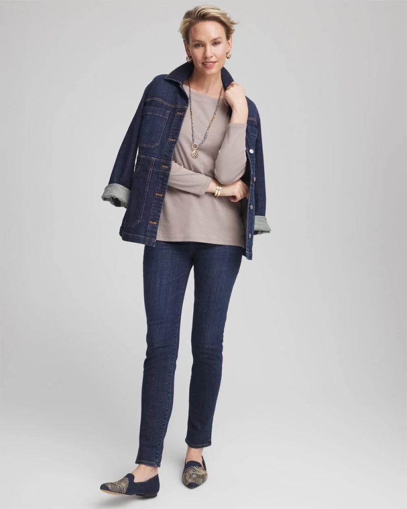 Chicos Stretch Cotton Boatneck Tunic - ROCKY MOUNTAIN