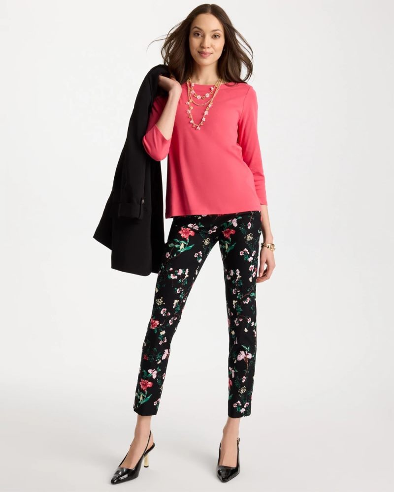 Chicos Pima 3/4 Sleeve Tee - HOT HONEYSUCKLE