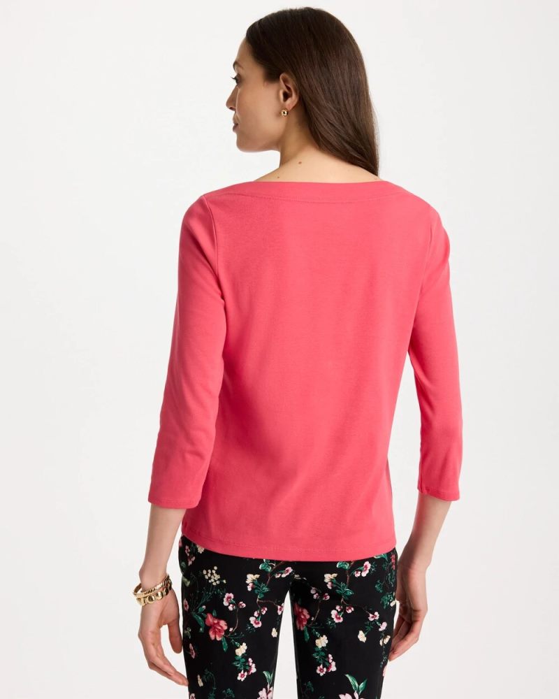 Chicos Pima 3/4 Sleeve Tee - HOT HONEYSUCKLE