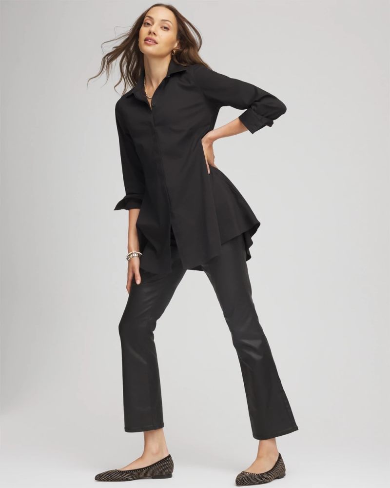 Chicos Coated Girlfriend Cropped Flared Jeans - BLACK