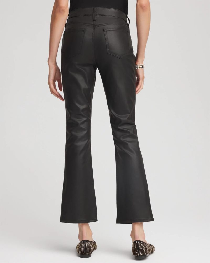 Chicos Coated Girlfriend Cropped Flared Jeans - BLACK