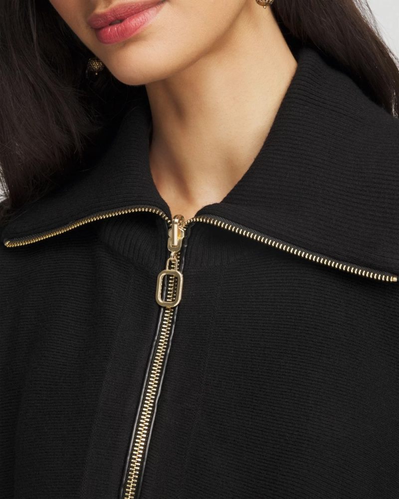 Chicos Cashmere-Blend Pullover Sweater Poncho - BLACK