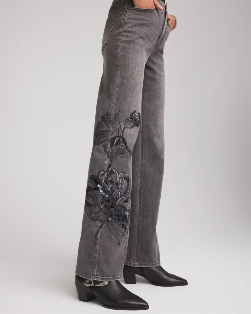 Chicos Printed High-Rise Wide-Leg Jean - WICKLOW WASH