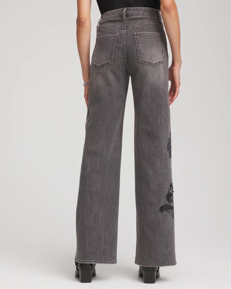Chicos Printed High-Rise Wide-Leg Jean - WICKLOW WASH