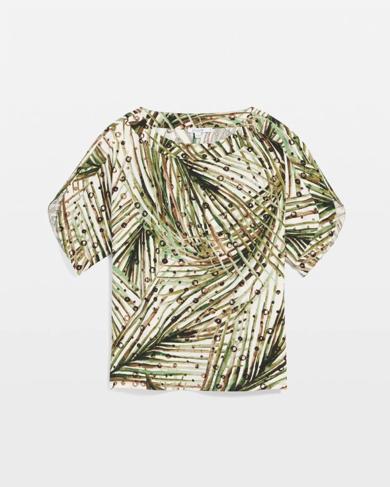 Chicos Palm-Frond-Motif Jersey Dolman Tee - ECRU