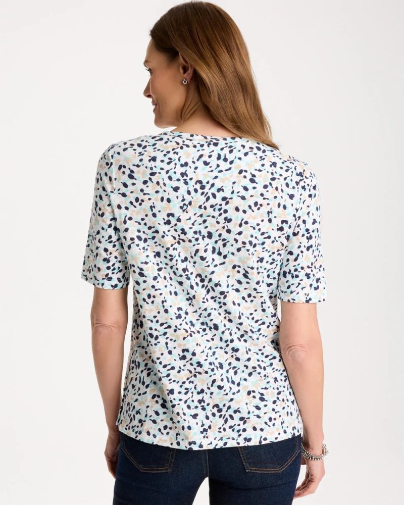 Chicos Cotton Slub Printed Tee - BONDI BLUE