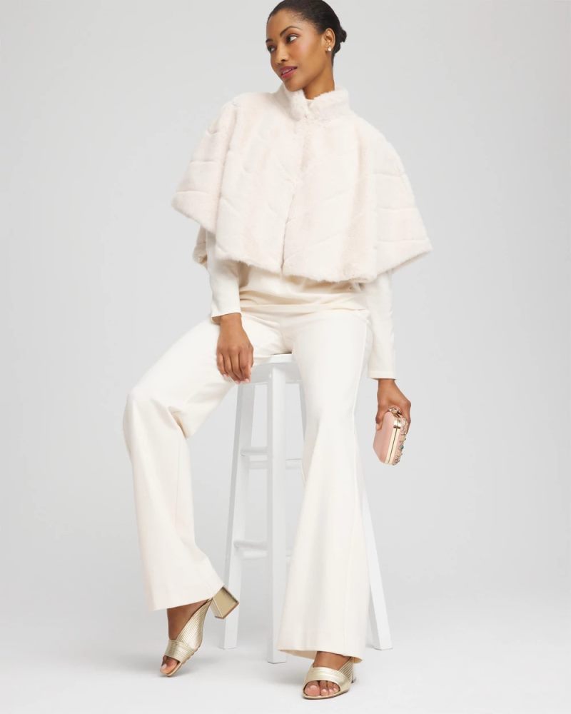 Chicos Faux Fur Funnelneck Capelet - ENGLISH CREAM