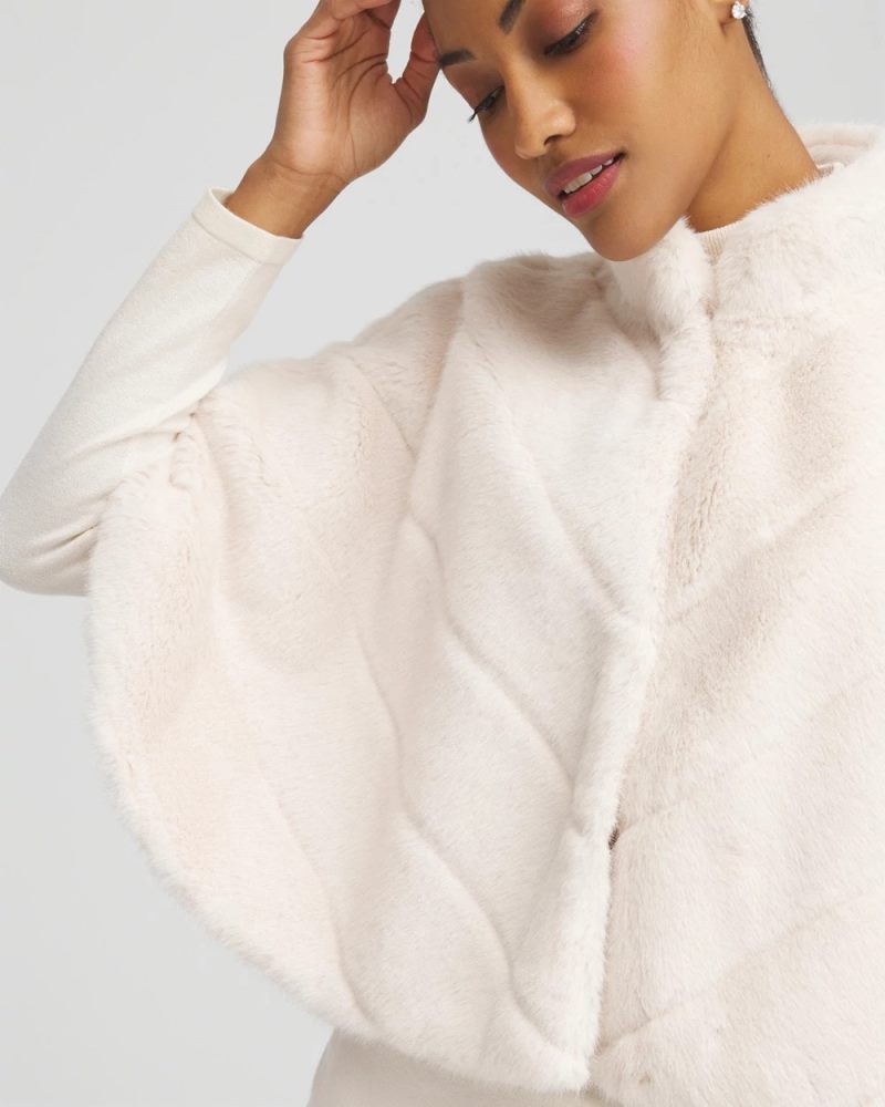Chicos Faux Fur Funnelneck Capelet - ENGLISH CREAM